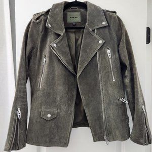 Suede Moto Jacket Olive Green
